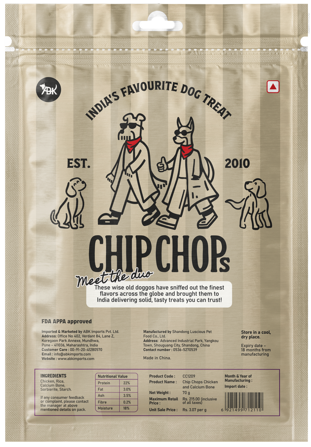 Chip Chops Chicken & Calcium Bone, 70 Gm