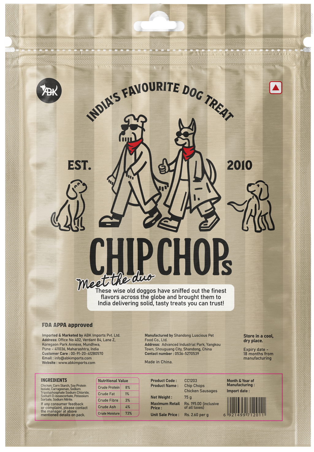Chip Chops Chicken Sausages, 75 Gm
