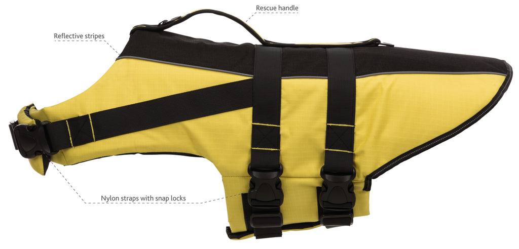 Life Vest for Dogs, Back Length - 45 cm, 45-72 cm, M, Yellow/Black