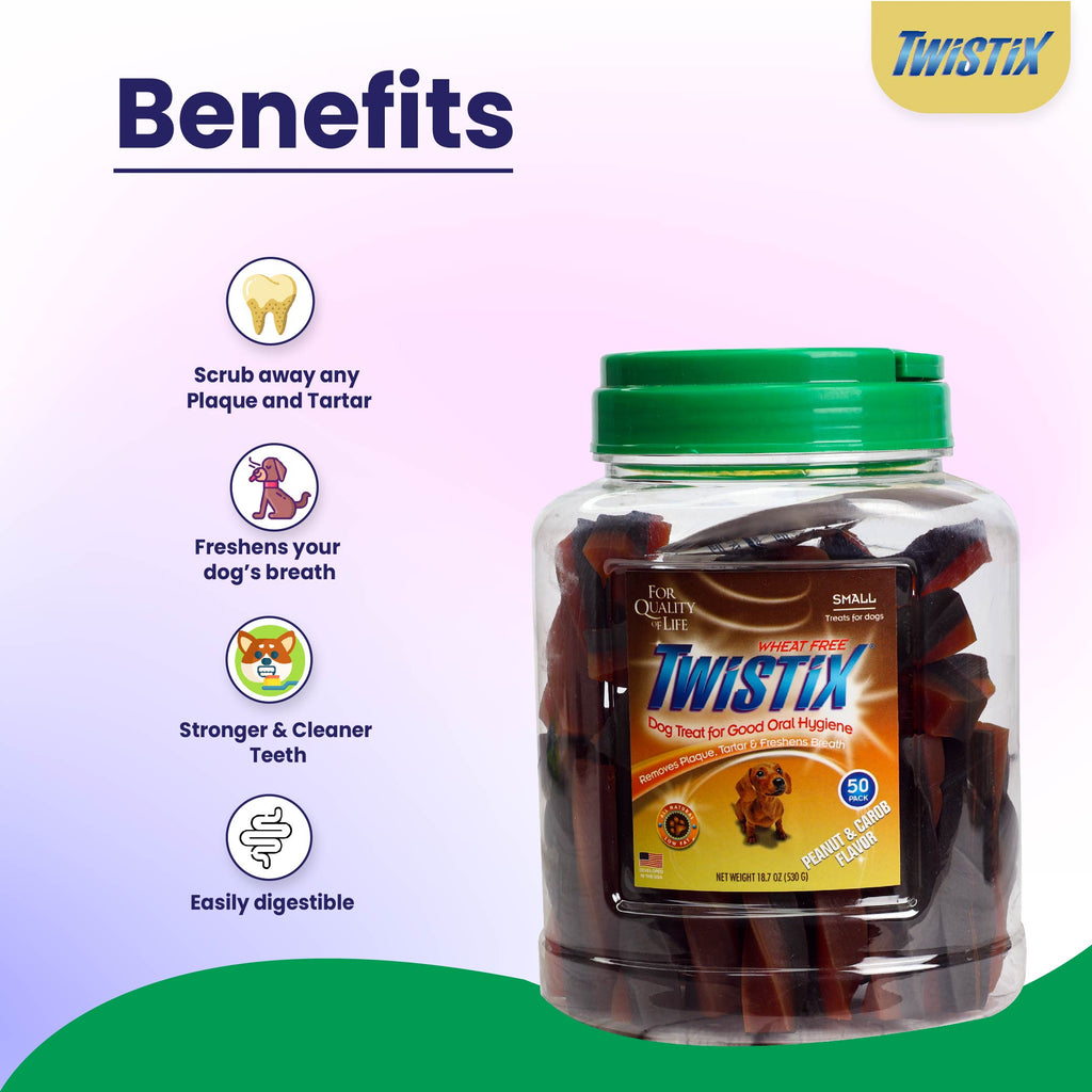 Twistix Canister Peanut & Carob 50 Sticks