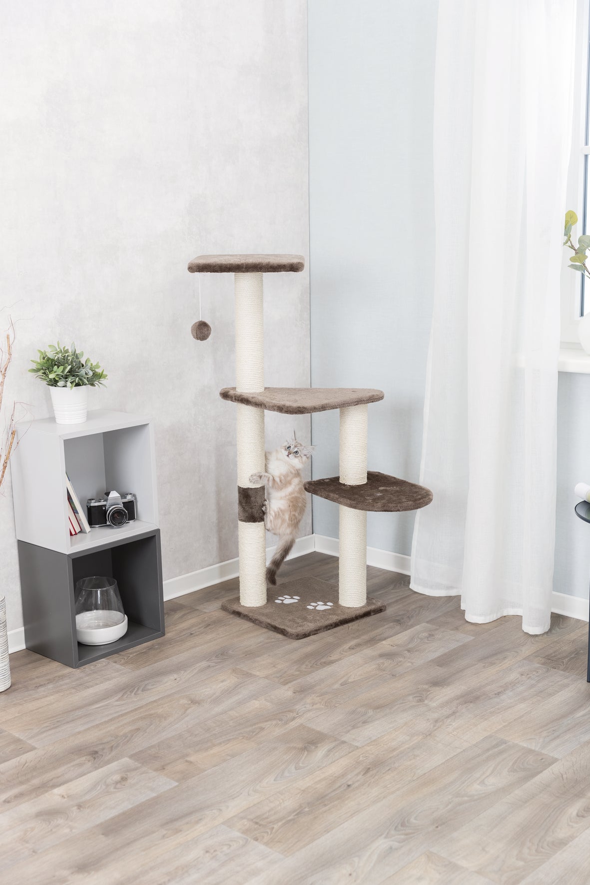Altea Scratching Post, Platinum Grey with paw prints, 117 cm
