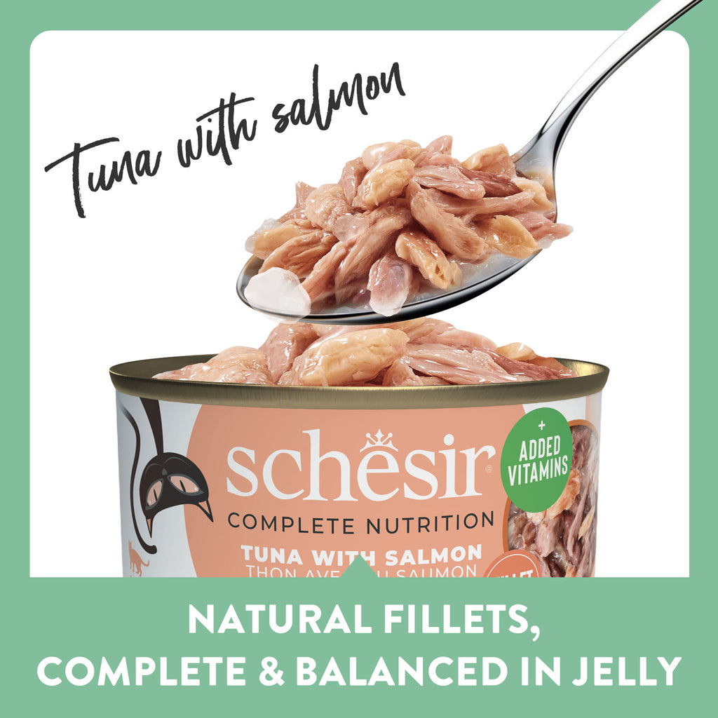 Schesir Tuna Whole Meat Salmon Rice In Jelly Cat Wet Food - Can 6x50 gm