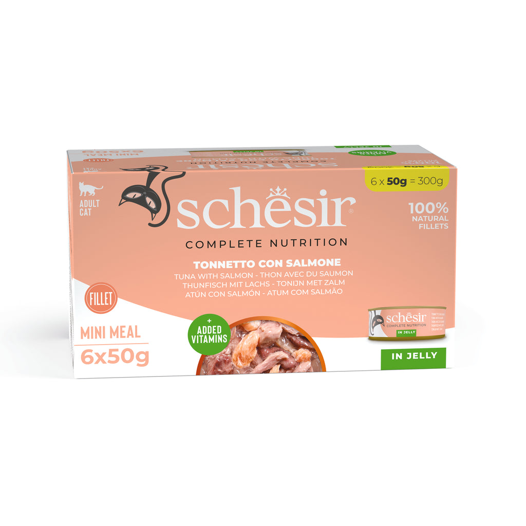 Schesir Tuna Whole Meat Salmon Rice In Jelly Cat Wet Food - Can 6x50 gm