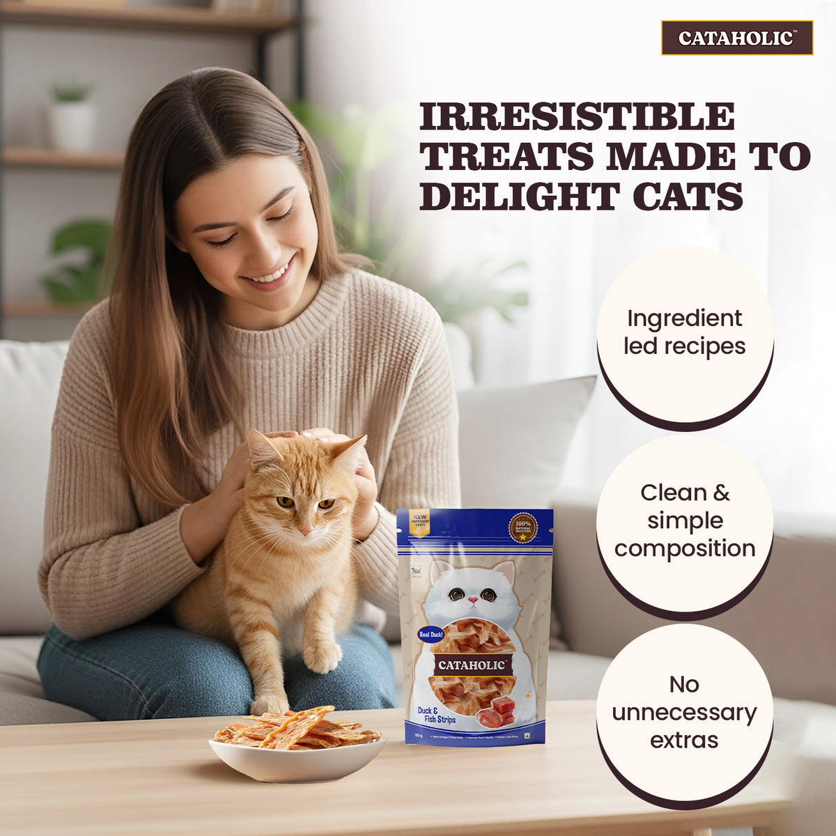 Cataholic Duck and Fish Jerky Strips, 50g