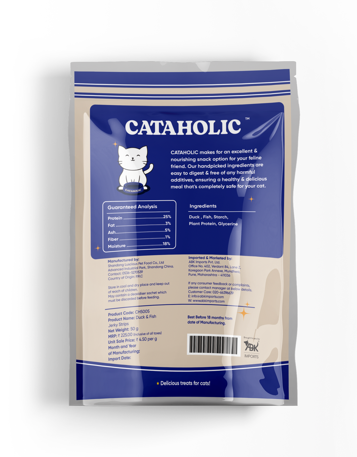 Cataholic Duck and Fish Jerky Strips, 50g