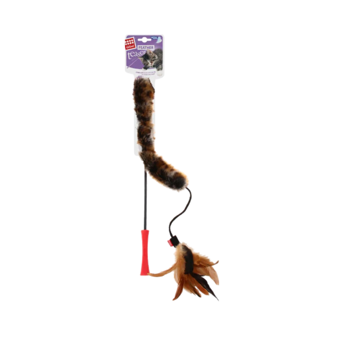 CATWAND FEATHER TEASER WITH NATURAL FEATHER & TPR HANDEL - Animeal