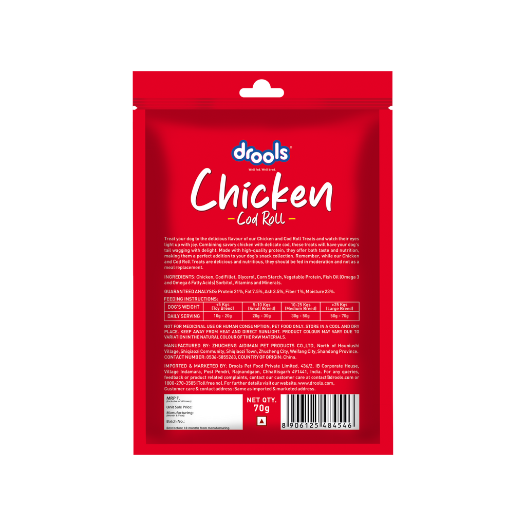 DROOLS CHICKEN COD ROLL DOG TREAT - Animeal