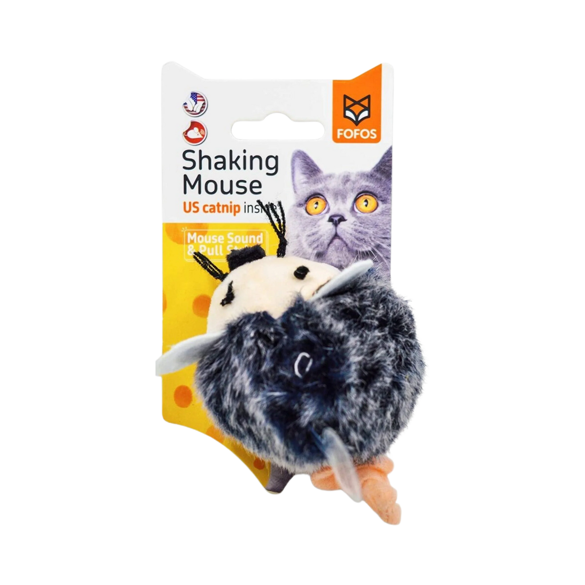 FOFOS PULL STRING & SOUND CHIP MOUSE GREY - Animeal