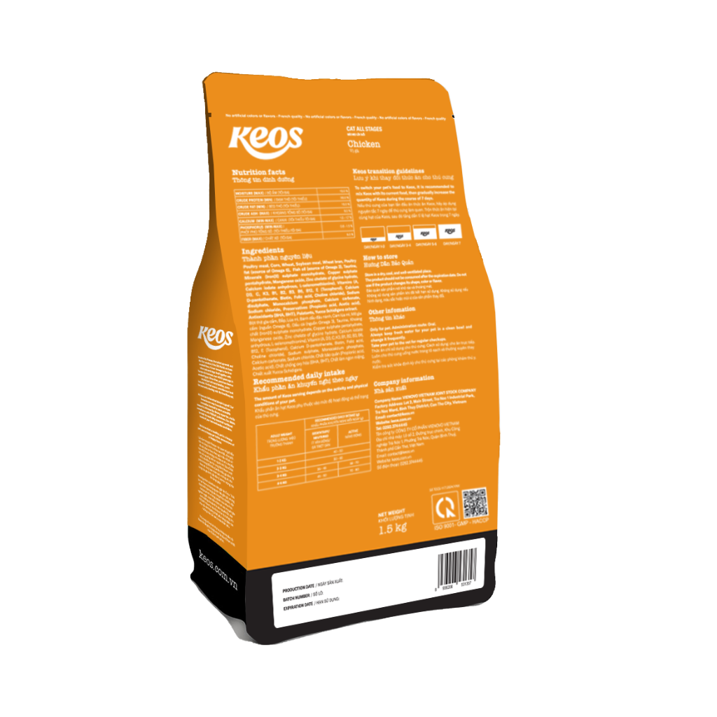 KEOS CAT ALL STAGES CHICKEN DRY FOOD [1.5kg] - Animeal