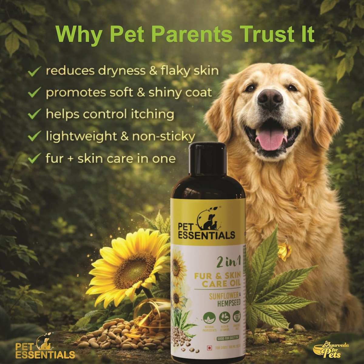 SUNFLOWER AND HEMPSEED FUR AND SKIN CARE OIL (200ML) - Animeal