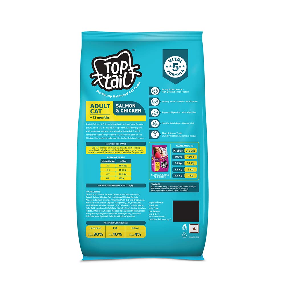 TOPTAIL ADULT SALMON & CHIC DRY FOOD [450 GM] - Animeal