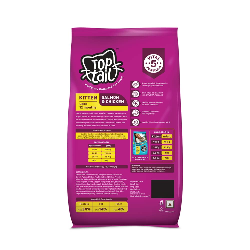 TOPTAIL KITTEN SALMON & CHICKEN DRY FOOD [400 GM] - Animeal
