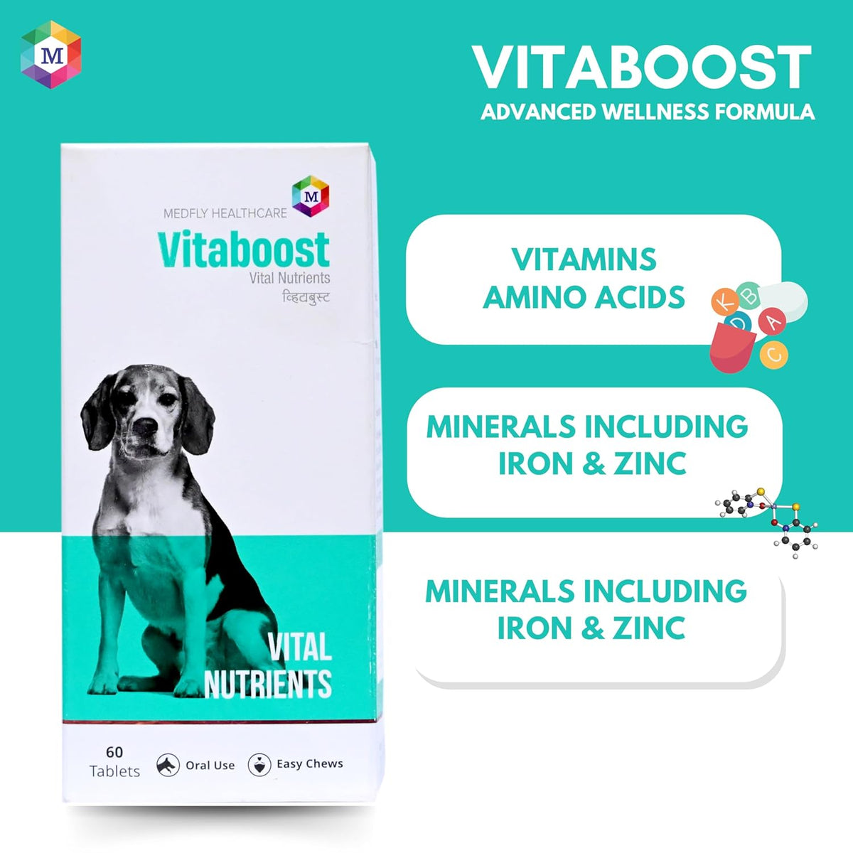 Vitaboost Multivitamins and Minerals Supplement for Dogs- Pack of 60 Tablets - Animeal