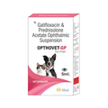 Ophthovet-GP eye drops packaging for veterinary use with a dog and cat illustration on a white background.